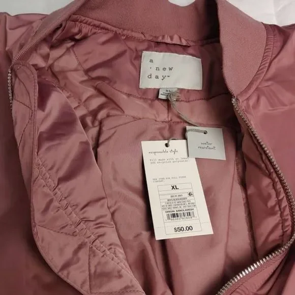 Blush Pink Satin Bomber Jacket New Women's XXL - Picture 3 of 10